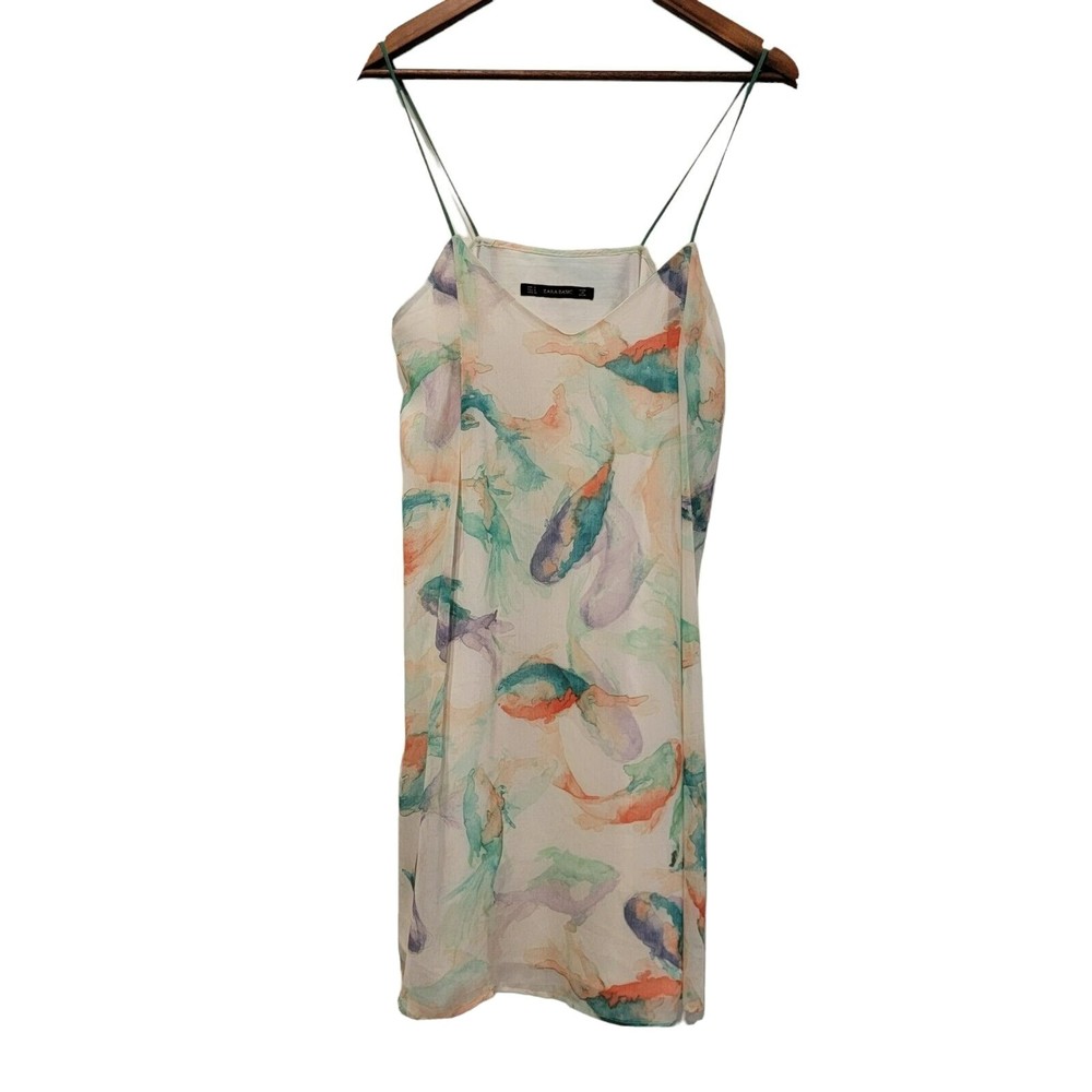 Zara Basic Women's Size Small Watercolor Koi Fish Spaghetti Strap Dress